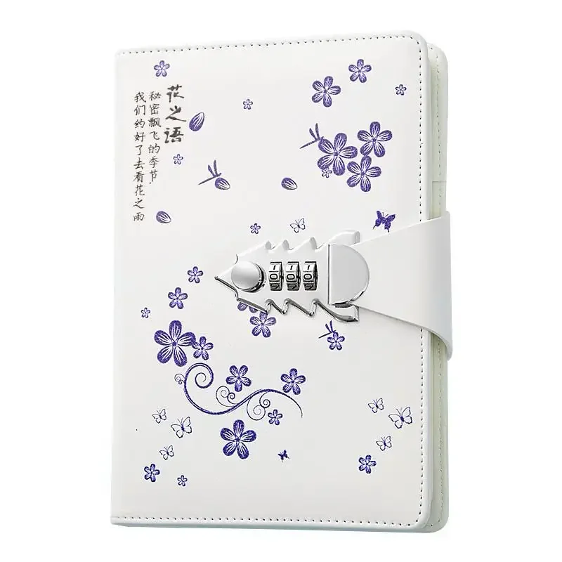 A5 Blue and White Notebook Ancient Style Code Diary with Lock Student Gift Notebook Thickening Stationery