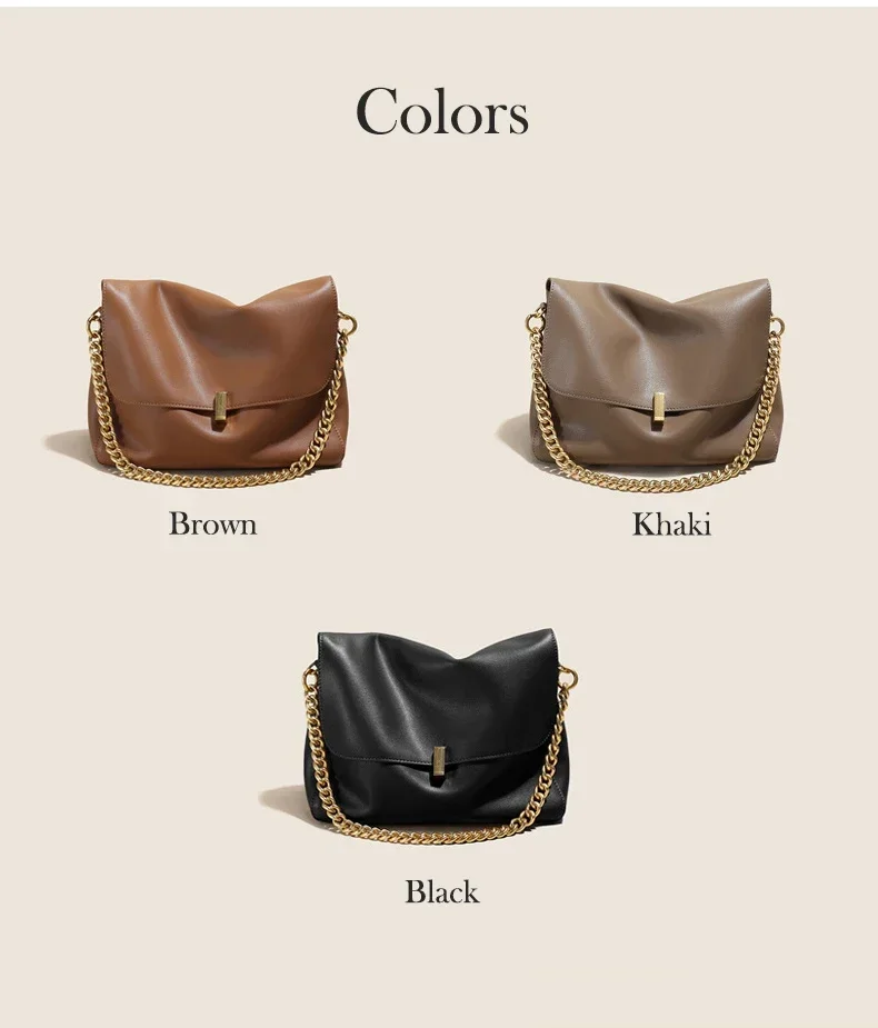 2024 Large Korean Cow Leather Genuine Flap Shoulder Chain Bag Luxury Solid Genuine Leather Female Crossbody Handbag Messenger