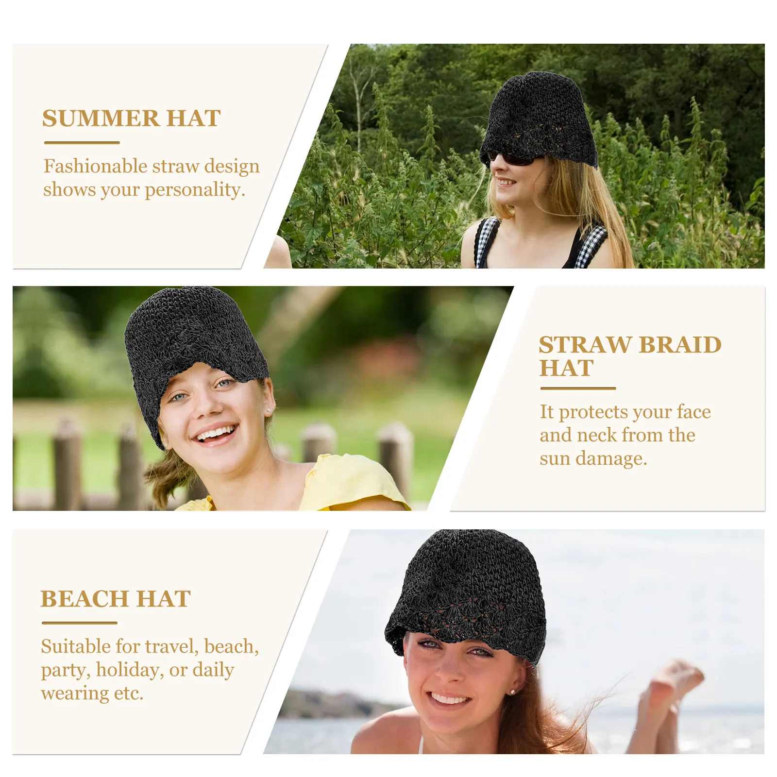 

Sun Hat Summer Straw Visor Hats for Women Shade Protection Cap Hand-woven Floppy Disk