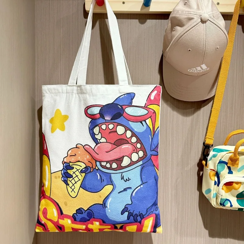 ديزني 2025 جديد غرزة الكرتون اليومية تنوعا المرأة حقيبة قماش قنب طالب حقيبة كتف سعة كبيرة