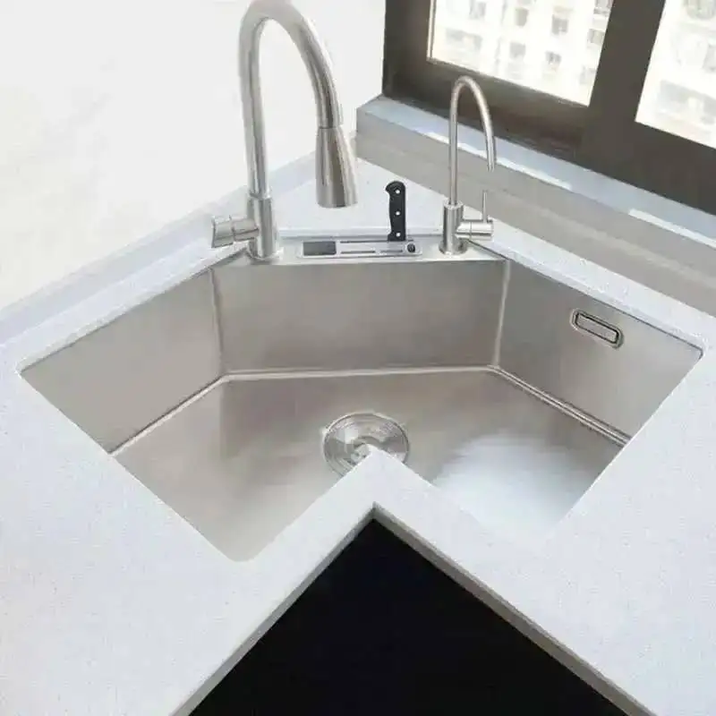 

Угловая одинарная современная раковина из нержавеющей стали для небольших кухонь, большая кухонная мойка для квартиры, L-образные аксессуары для кухни