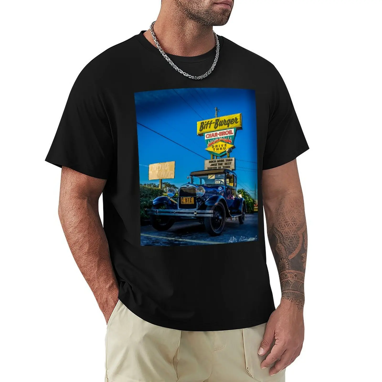 Biff Burger Car Show T-Shirt Basic Casual Wear Short Sleeve Top