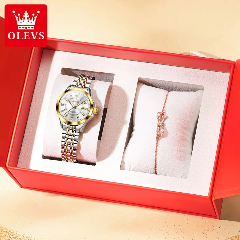 OLEVS Brand Romantic Gift Box Bracelet Set Women's Watches Elegant Waterproof Fashion Luminous Quartz Watch Calendar Wristwatch