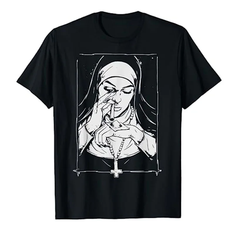 Funny Unholy Drug Nun Costume Essential Costume T-Shirt Humorous Sister Graphic Tee Tops Novelty Gift Women's Fashion Clothes