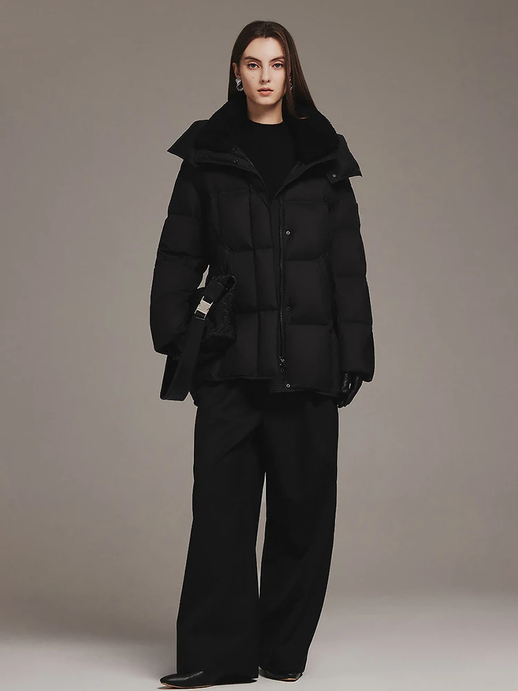Winter High-end Hooded Mid-length Down Jacket Women White Duck Down Puff Fluffy Outwear Female Thick Warm Waterproof Down Jacket
