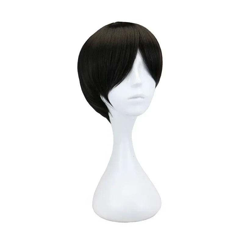 Curto em linha reta preto peruca de férias anime traje cosplay peruca traje masculino curto anime macio festa perucas de cabelo traje dia das bruxas