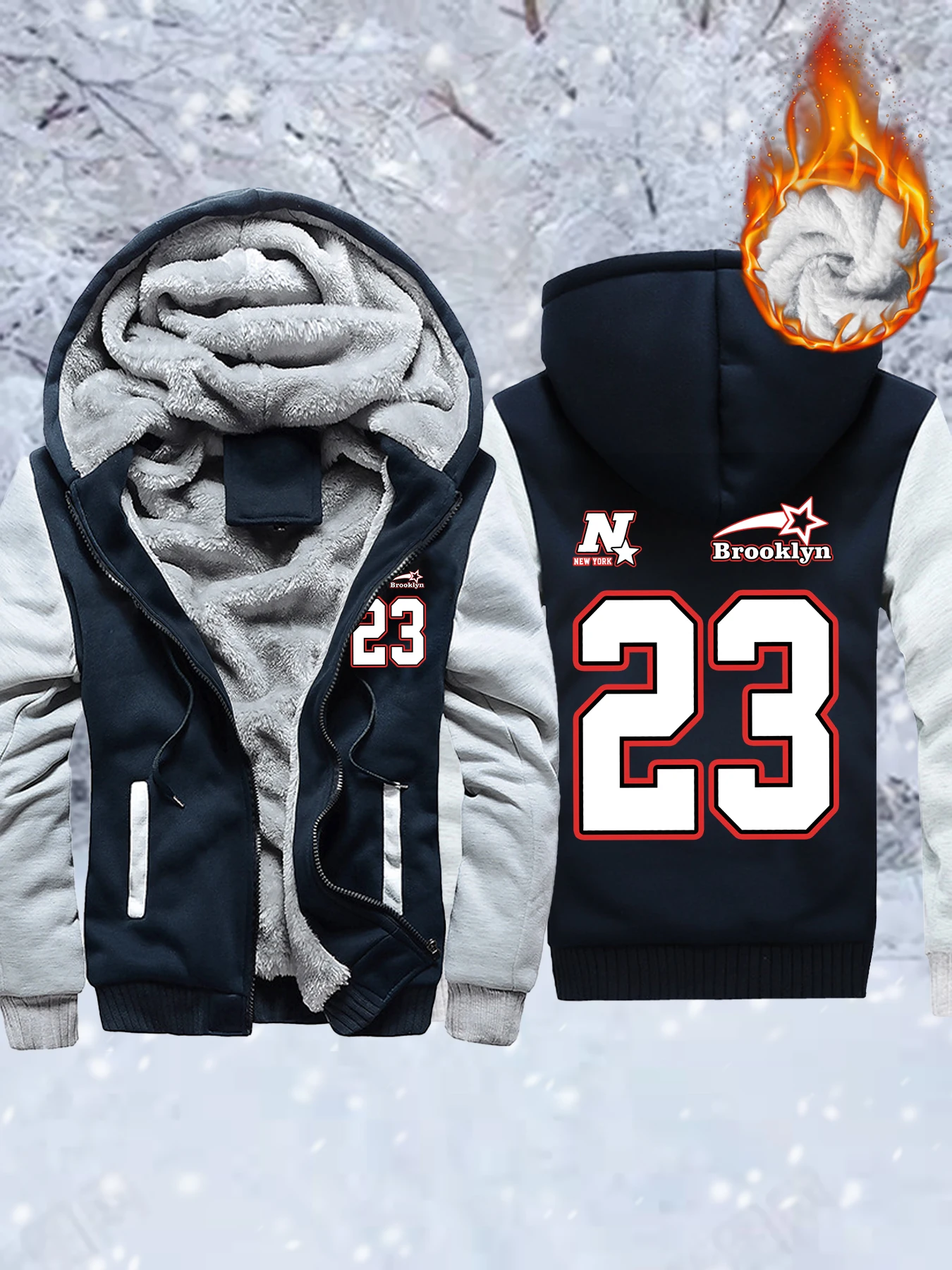 

New York Brooklyn 23 Letter Print Thicken Coats Men Zipper Fleece Clothes Oversized Fashion Sportswear Winter Casual Jacket