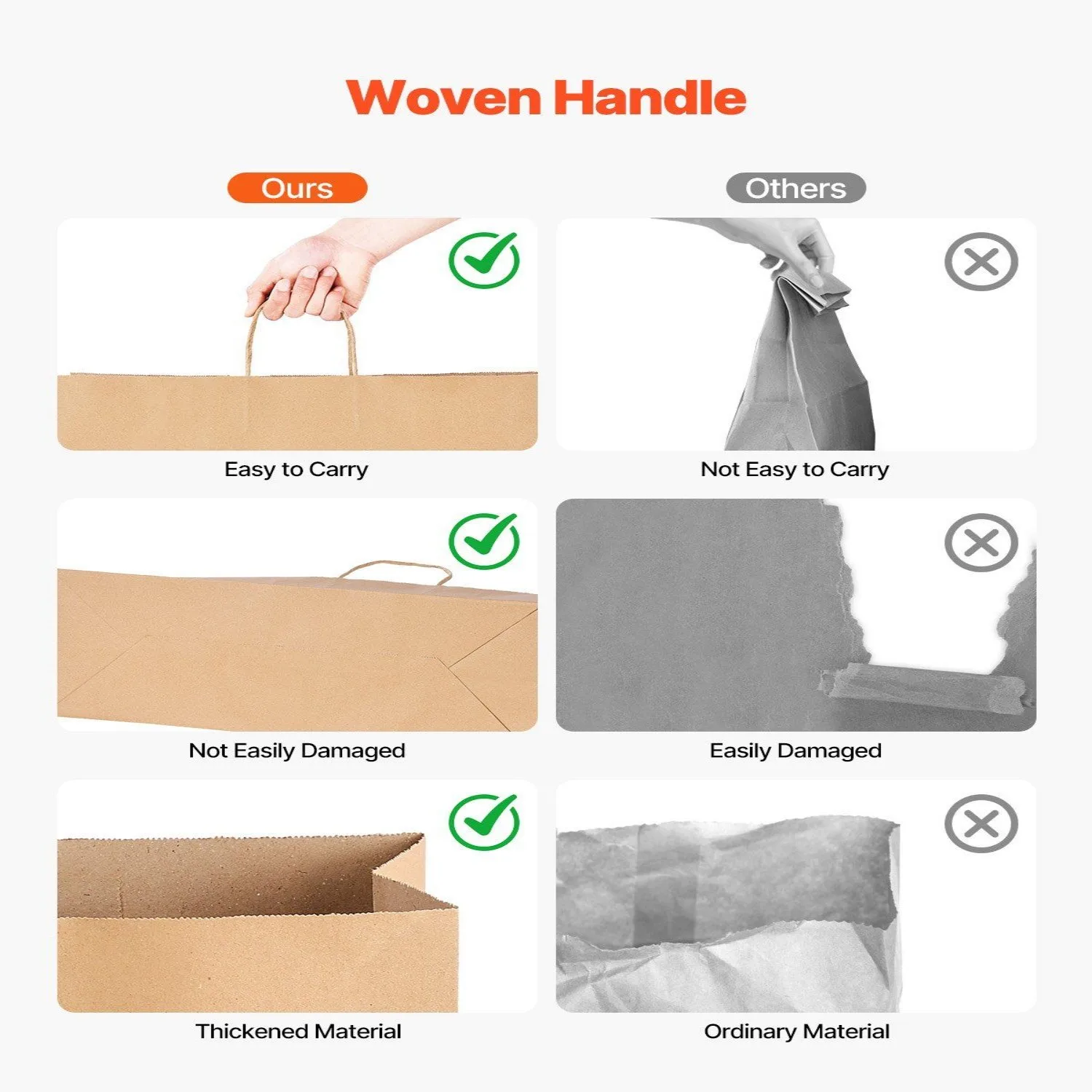 Sacchetti di carta Kraft degradabili da 100 pezzi, sacchetti della spesa marroni riciclabili da 120 GSM con manici intrecciati per lo shopping/imballaggio regalo (Custom fai da te