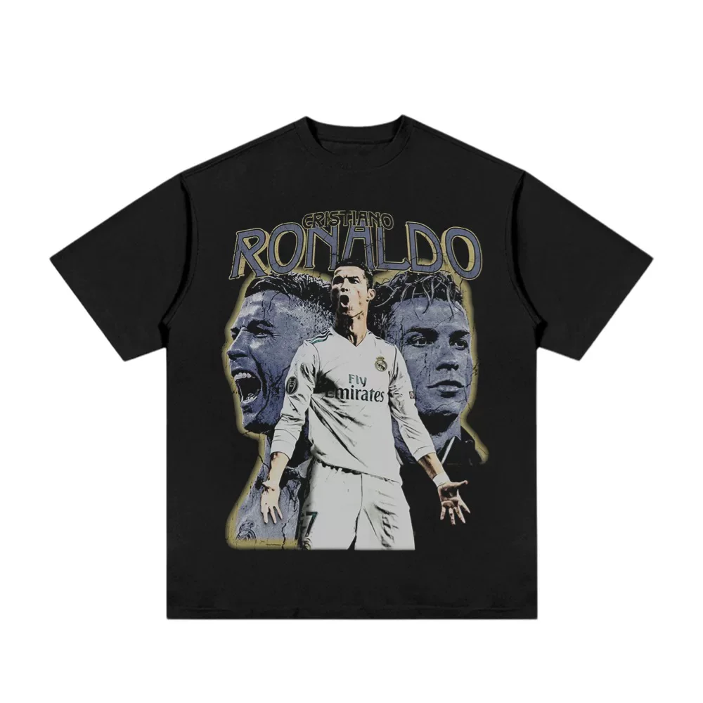 

Cristiano Ronaldo Soccer T Shirt Men Women Oversized Cotton Short Sleeve Player Portrait Print Viral Fan Favorite Top