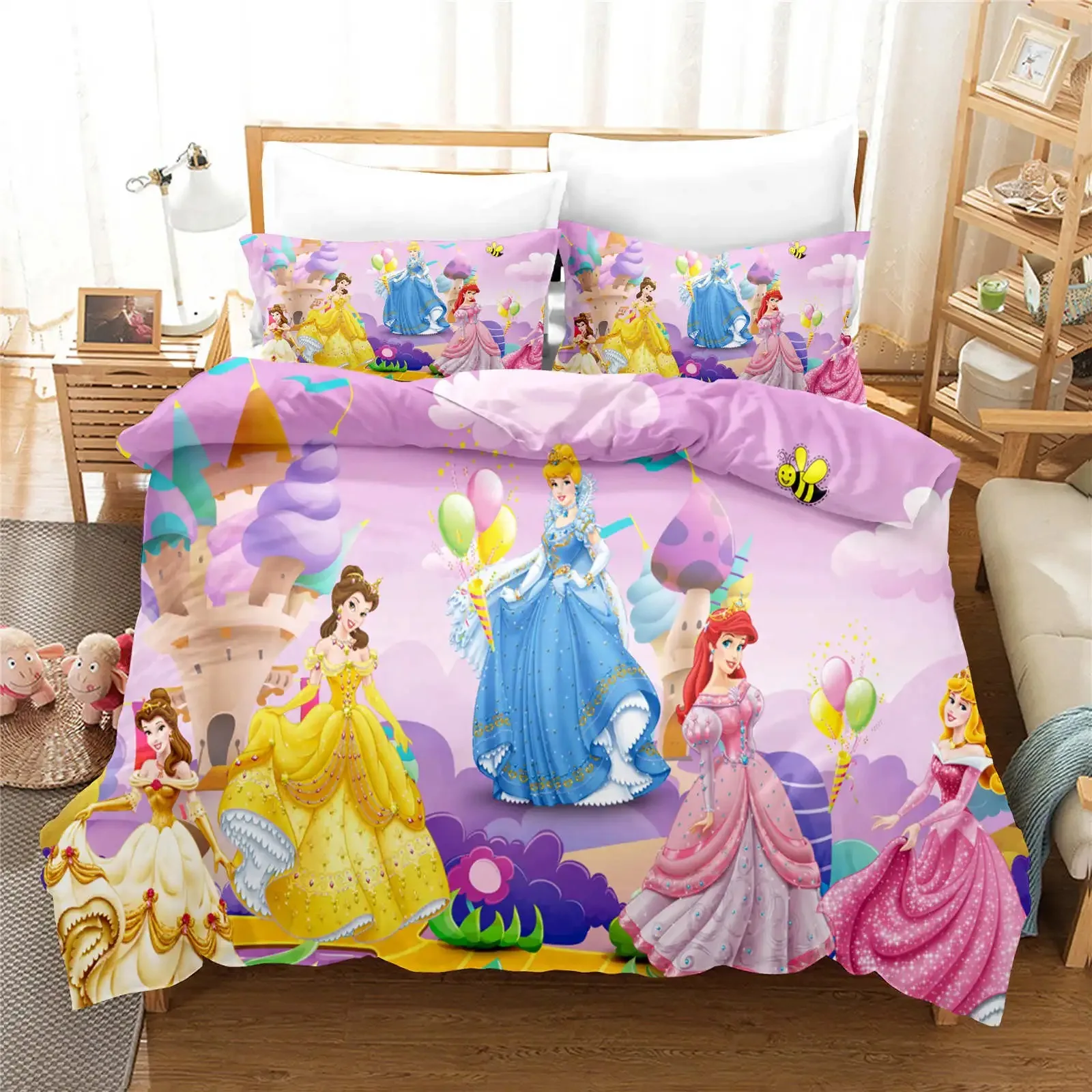 Little Mermaid Ariel Bedding Set,Single Twin Full Queen King Size,Rapunzel Snow White Bed Set,Adult Kid Bedroom Bedding Sets