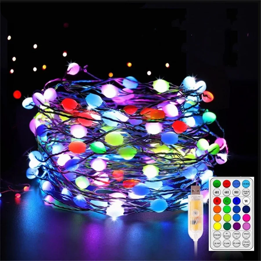 100/200LEDs control remoto inteligente RGB árbol de Navidad luces de cadena de hadas USB DIY alambre de cobre guirnalda de luz para fiesta boda decoración de Patio