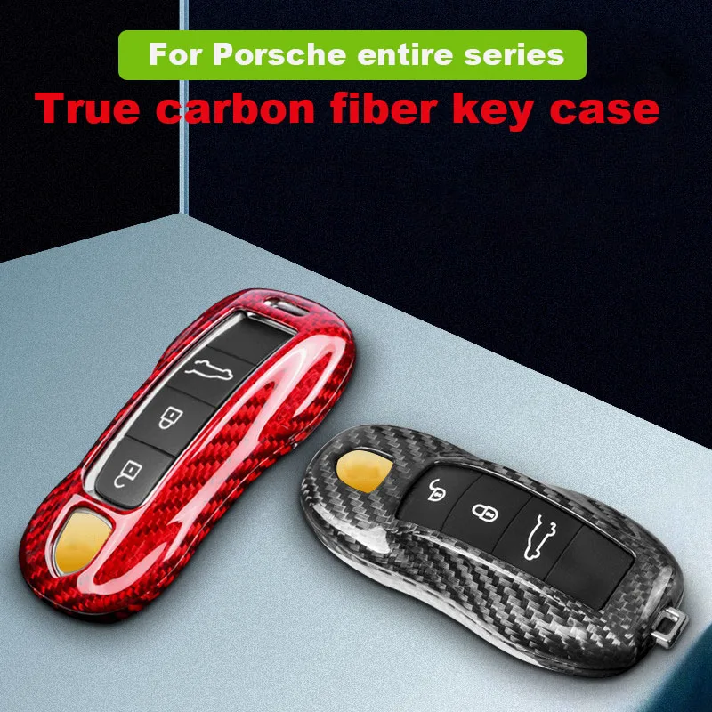 

For Porsche 911 Cayenne Panamera Taycan Macan 718 Carbon Fiber Black Car Key Shell Case Remote Key Housing Cover