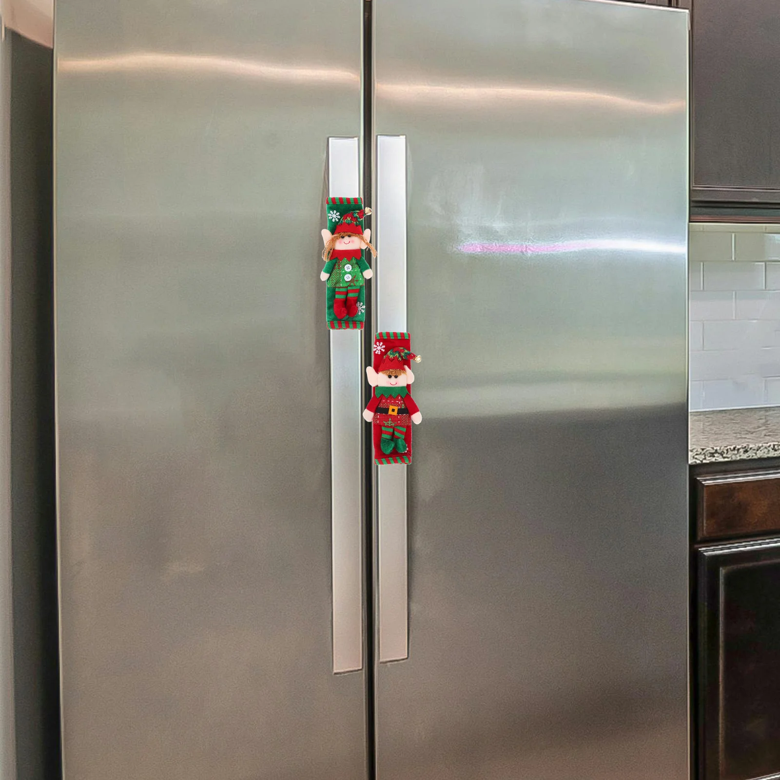 

2Pcs Refrigerator Decor Sets Christmas Fridge Handle Covers for Kitchen Appliances Oil Resistant Fingerprints