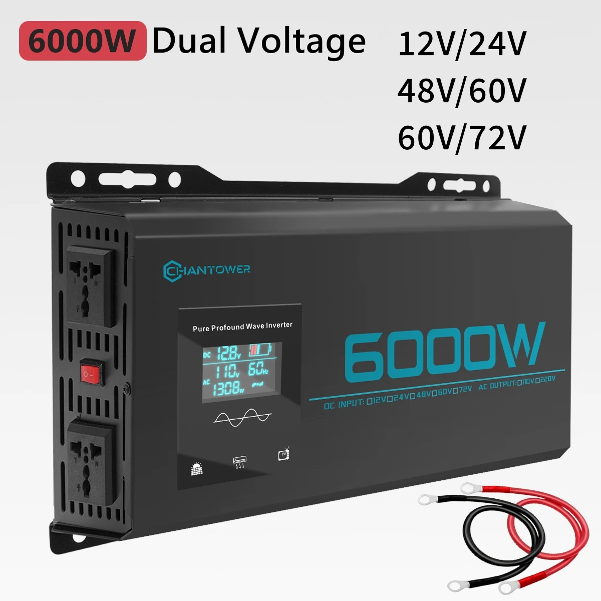 5000W 6000W Dual Voltage Pure Sine Wave Inverter DC 12V/24V/48V/60V/72V to AC 220V Converter Car Power Inverter 12V 220V