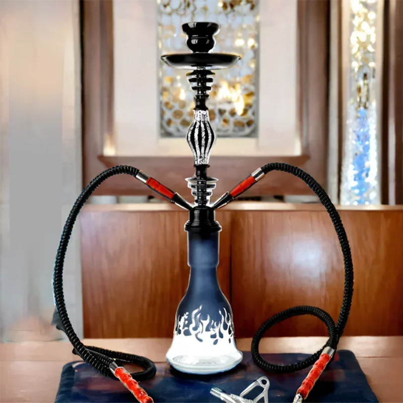 

Black Blue,21.5in\53cm Medium,Double Hose 2,Bar Shisha Full Set Luxury Smoking Pipe Hookah Set,Glass Vase,Ceramics bowl
