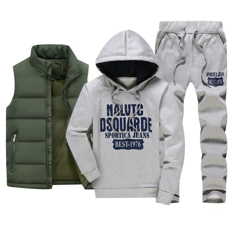 2024 Men's Tracksuits Casual Set 3 Pieces Warm Vest Sweatpants Hoodie Letter Printed Plus Size 5XL Mens Joggers Set Sweat Suits