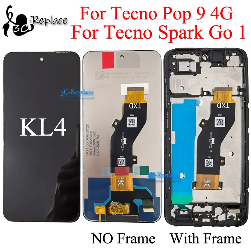 شاشة LCD شاشة تعمل باللمس لوحة رقمية بديلة مع إطار ، أسود بوصة ل Tecno Spark Go 1 KL4 Tecno po 9 4G