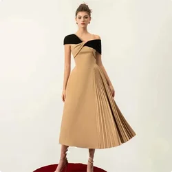 2024 New Runway Fashion Summer Contrast Color Kink Backless Party Dress Women's Sleeveless Irregular Color Pleated Midi Clothes