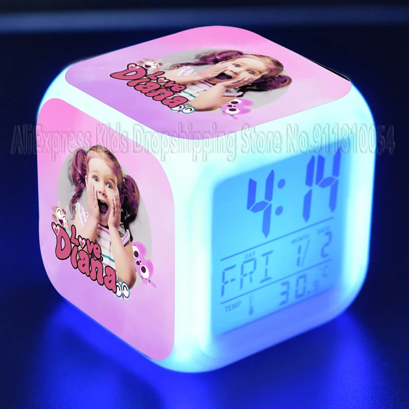 Kids Diana And Roma Show LED Color Alarm Clock Growth Changing Numbers Cartoon Toy Best Birthday Gift for Kids