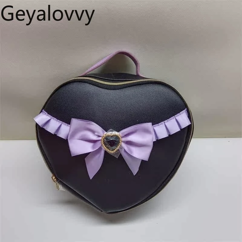 Japanese Style 2026 New Sweet & Cute Cartoon Makeup Bag for Girls Versatile Heart & Bow Design Handheld Storage Pouch