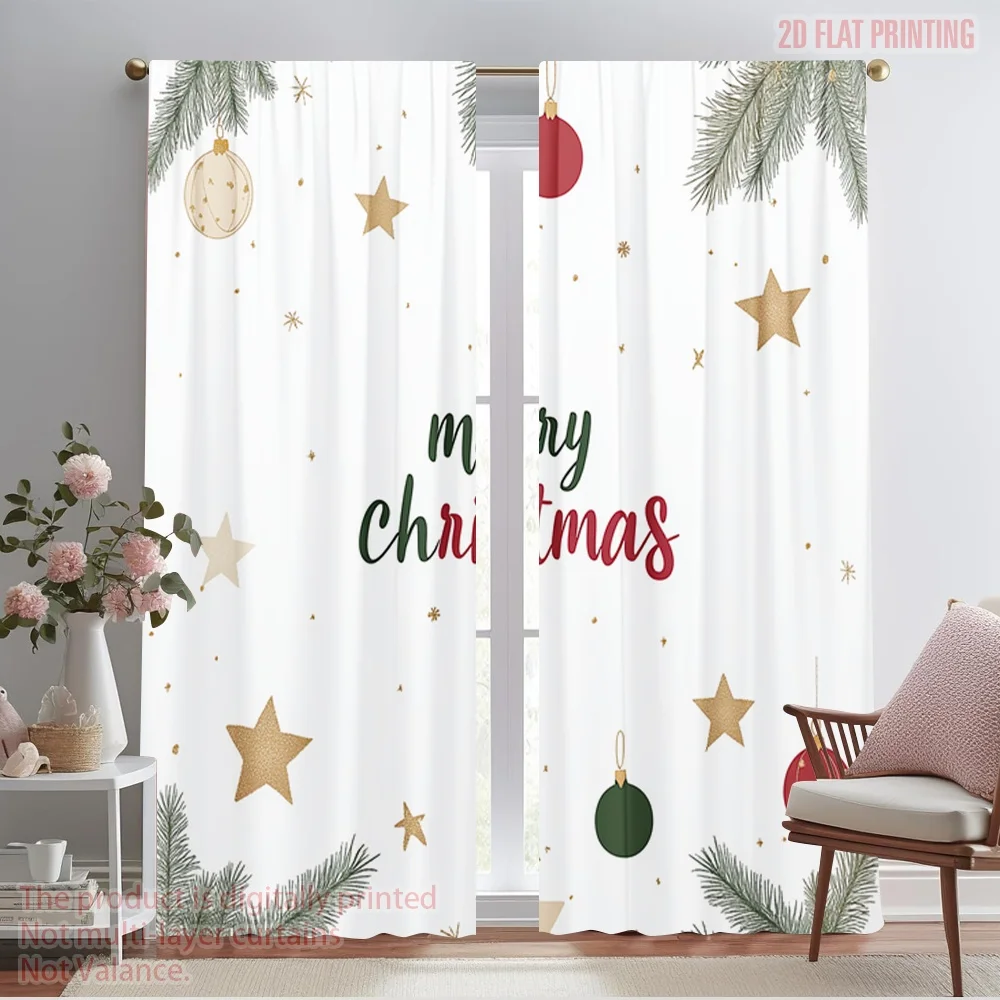 2pcs,2D plane printing Curtains&Window Treatment Christmas Decorations Snowflakes Ornaments (2) Polyester Easy Install (without