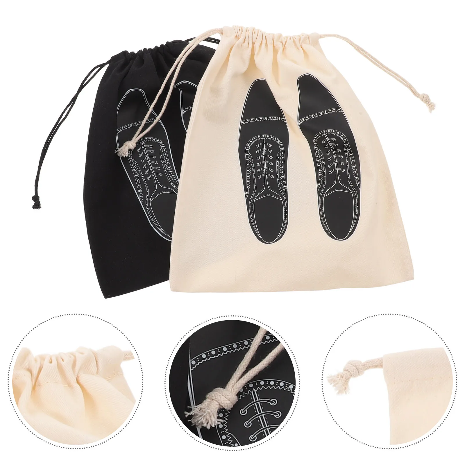

2pcs Cotton Shoe Bags For Travel Reusable Breathable Drawstring Dustproof Storage Pouch Lightweight Portable Sneaker Organizer
