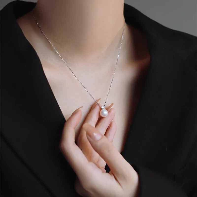 

TY 925 Sterling Silver Moissanite Women's Necklace Pearl Necklace Jewellery Woman 0.3CT With GRA Certificate