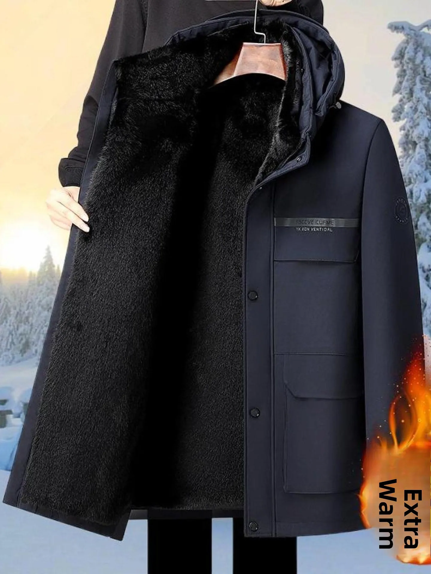 

Men's Winter Thiened Fce Lined Parka Coat with Hood Removable Inner Cotton Vest Stand Fit Faion Urban Sle Long Sl...