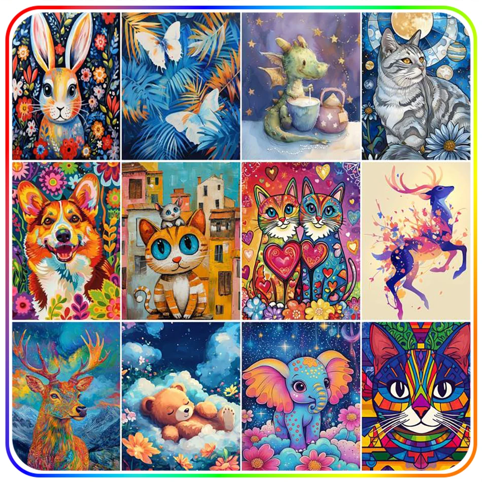 

SDOYUNO Diamond Painting For Beginner Animals Simple Rhinestones Dimond Art Paintings Full Round Square Drill Diy Set Home Decor