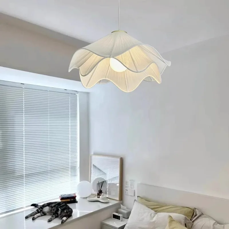 Lia Pendant Light Nordic Minimalist Cream Style Led Fabric Lights Living Room Bedroom Home Decor Balcony kitchen hanging lamps