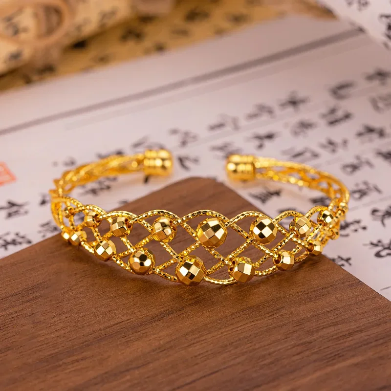 9999 Real Gold 24K High-end Light Luxury Bohemian Flash Bracelet, Gold Niche Fashion Versatile Opening Bracelet