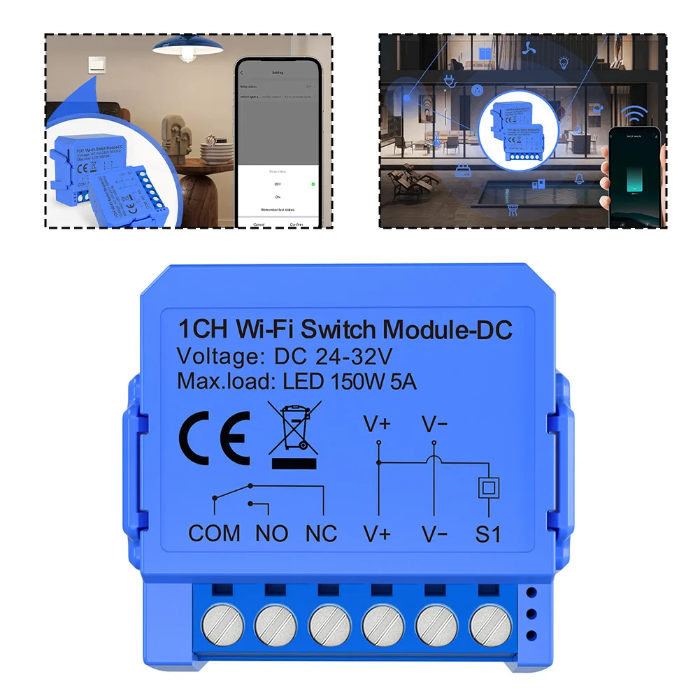 For Tuya WIFI Zero-Contact Dry-Connect Low-Voltage Smart Switch 12 24VDC Low-voltage Intelligent Switch Breake AC110V-240V