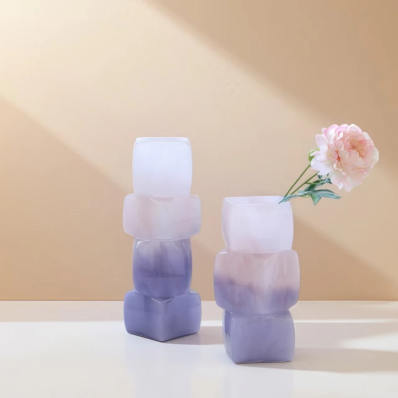 HT Medieval glazed square mouth vase niche water raising flowers geometric flower ornaments niche high sense