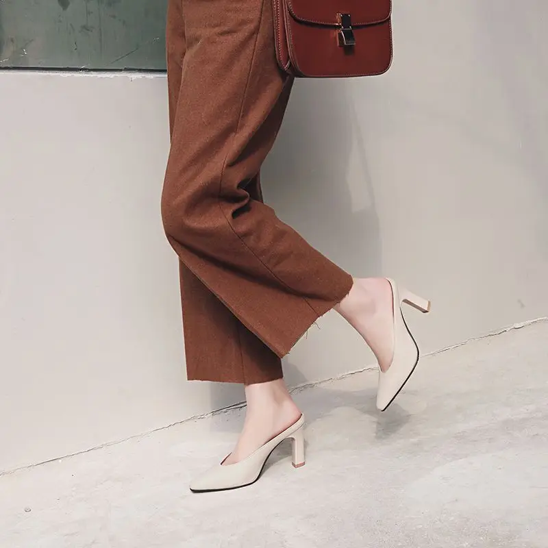 SIMLOVEYO 2026 الكلاسيكية المرأة البغل الصنادل ساحة تو 8.5 سنتيمتر كتلة كعب الانزلاق على موضة يؤرخ نمط أحجام كبيرة 44-46 سيدة الساخن #4