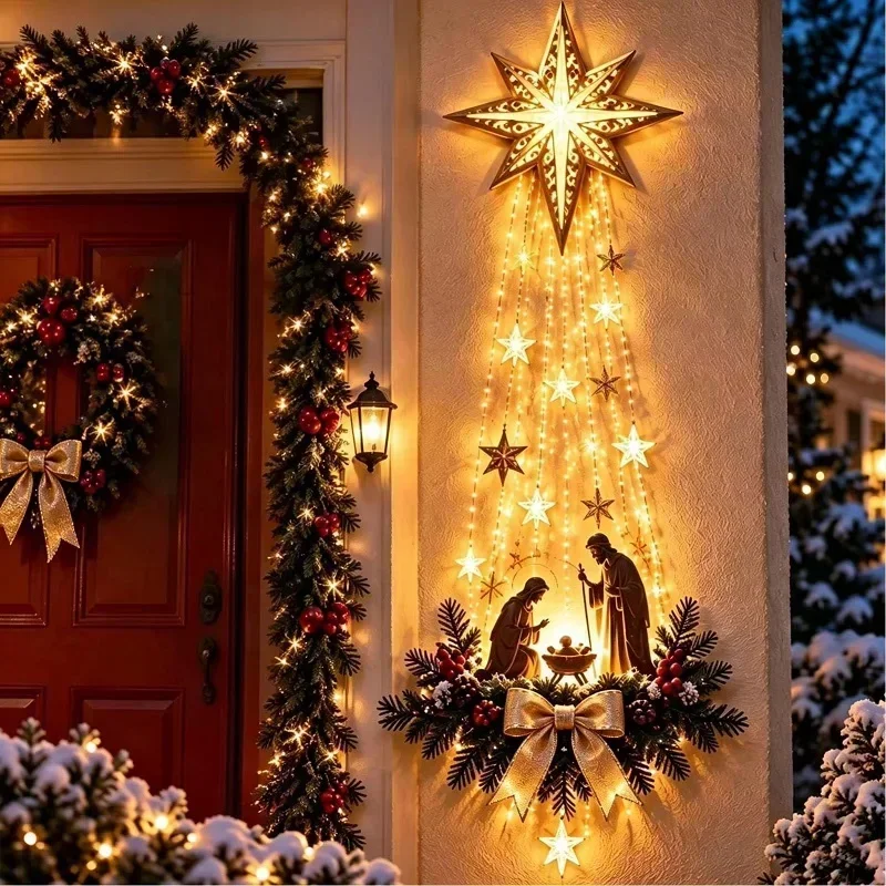 Christmas Bethlehem Star of Faith Lighted// Nativity Wall Decor Glowing Christmas Hanging Ornament LED Lights Indoor Decor Party - view 5