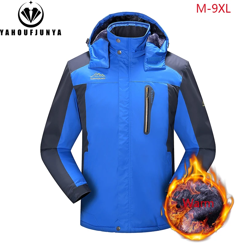 9XL New Winter Men Outwear Fleece Warm Removable Hooded Jacket Men Outdoor Skiing Windbreaker Waterproof Casual Jacket Coat Male