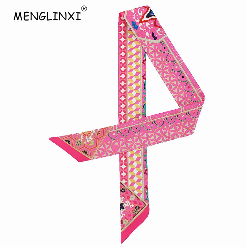 New Geometric Floral Print Silk Scarf Women Luxury Brand Scarf Bag Ribbons Fashion Head Scarf Small Long Skinny Scarves