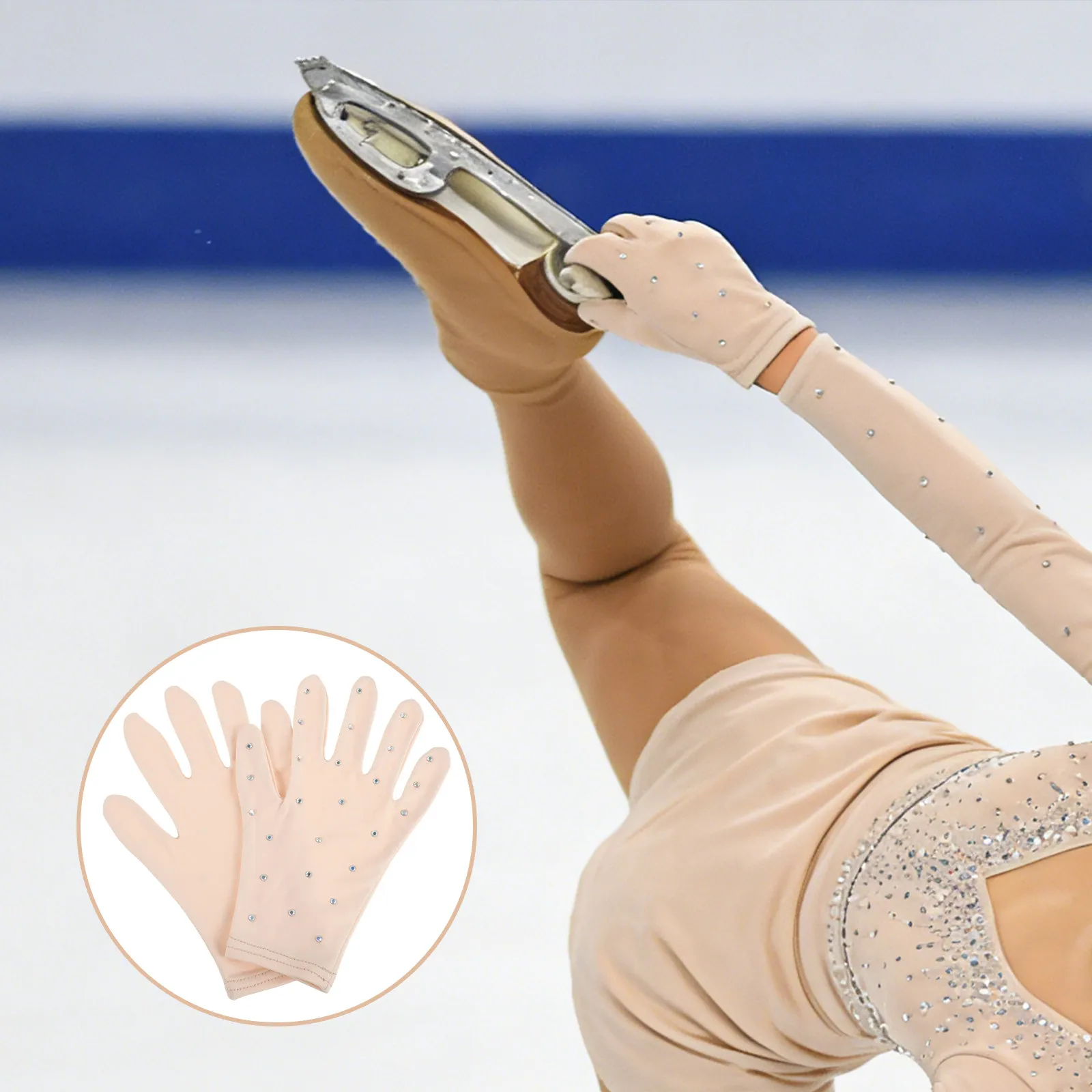 

1Pair Figure Skating Gloves Skin Tone Rhinestone Decor Thermal Non Slip Kids Ice Skating Accessories Girls 10-13 Years Sparkle