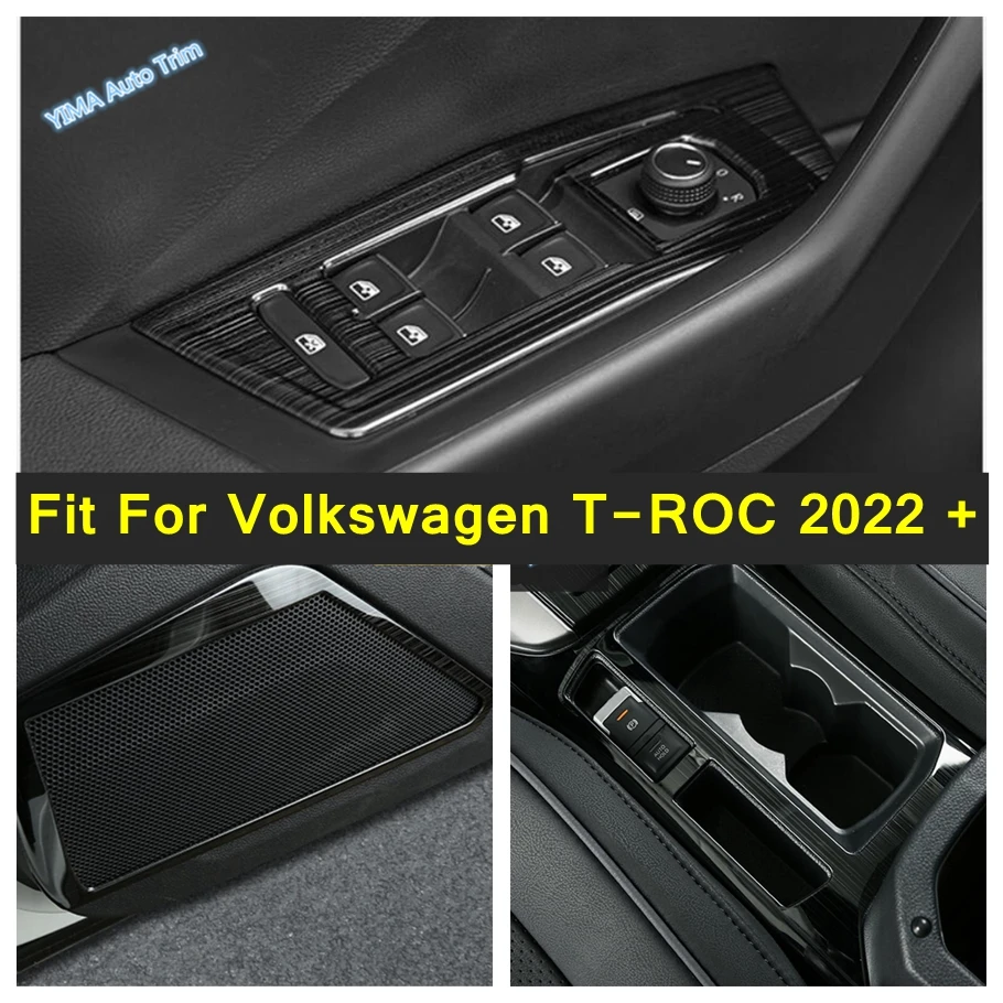 Black Brushed Car Door Audio Speaker / Armrest Window Lift Button Cover Trim For Volkswagen T-Roc T Roc 2022 2023 Accessories