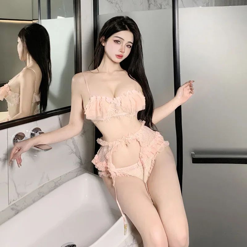 40-65 كجم زهرة بيكيني من الدانتيل مجموعة مثير الملابس الداخلية المثيرة شاش شفاف عالية الخصر بانتي السروال الملابس الداخلية ليلة منامة #2