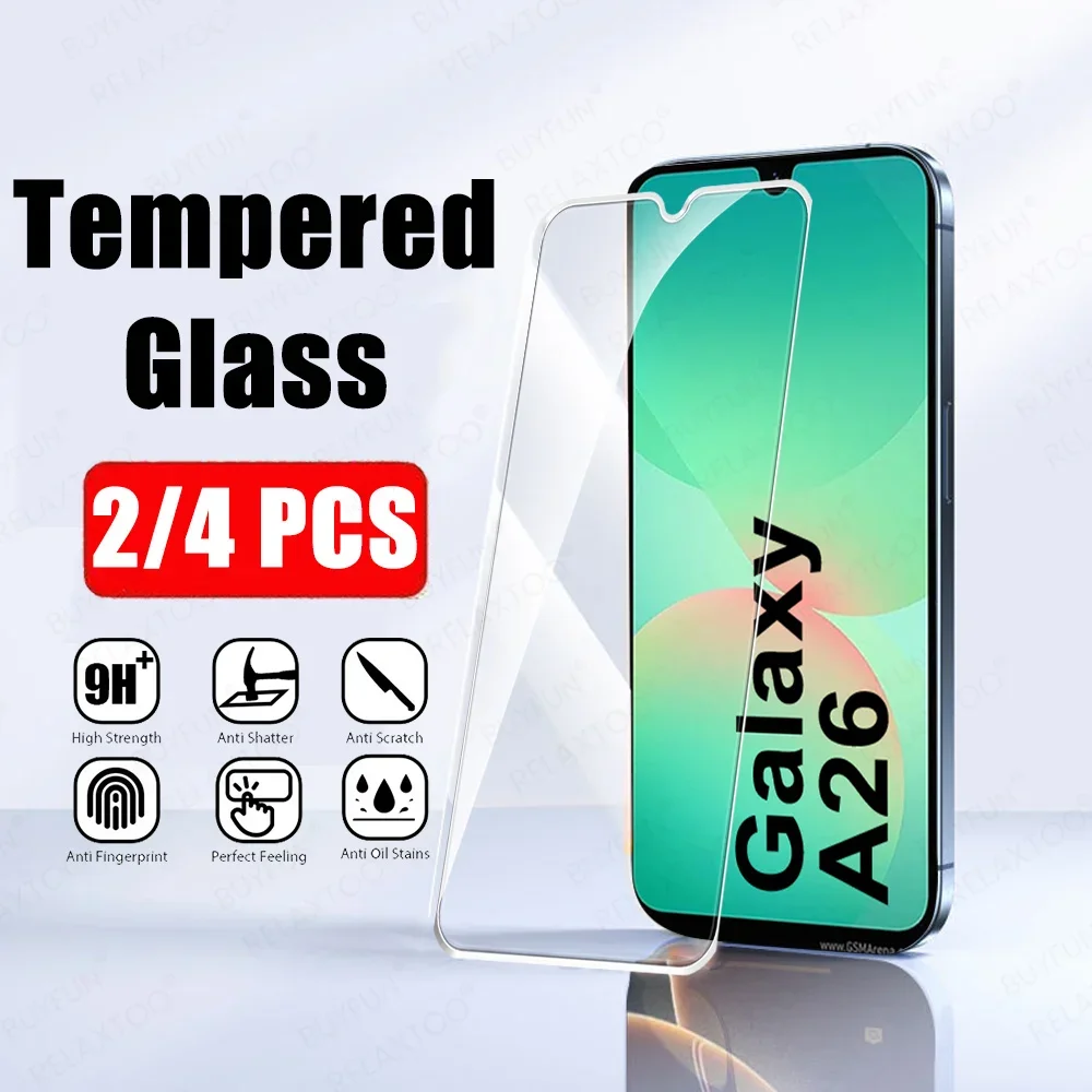 

2/4Pcs Screen Glass For Samsung Galaxy A26 Screen Protector Samsung A26 Crystal SamsungA26 GalaxyA26 5G Tempered Film Cover Mica