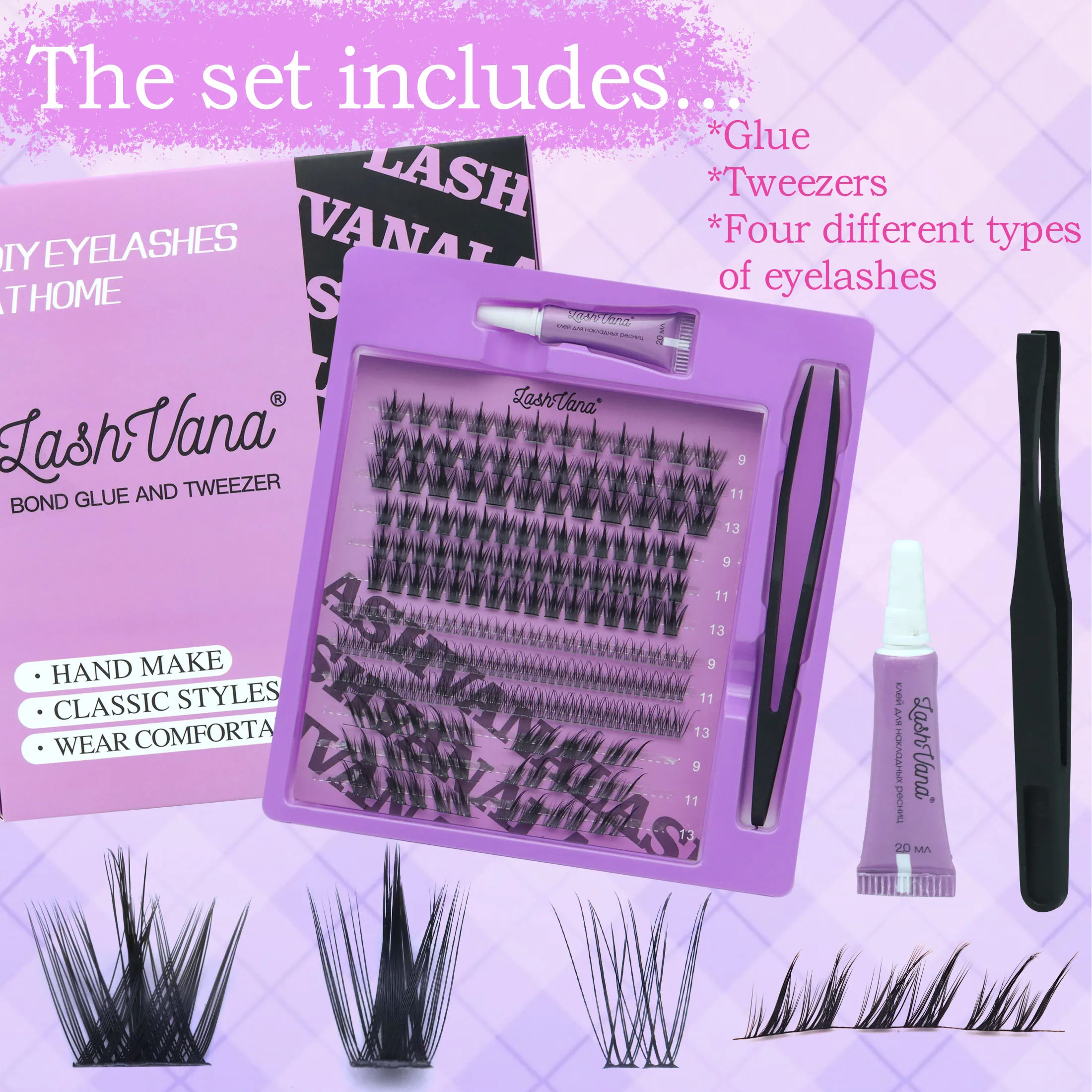 مجموعة الرموش المزيفة ذات 3 طراز من LASHVANA - رموش صناعية سميكة وسميكة مع غراء وملقط |   مجموعة أدوات تمديد الرموش