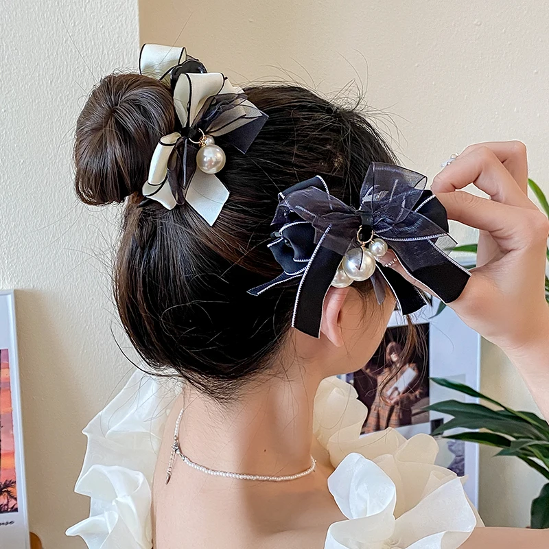 AISHG Elegant Big Bow Hairpin for Women Ribbon Hair Clip Bowknot Barrettes Mesh Head Top Clip Korean Retro Girl Hair Accessories