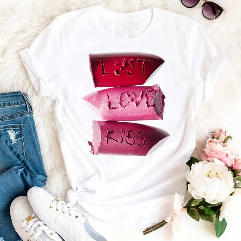 Women Clothes Sexy Lip Make Up 2021 Funny 90s Ladies Summer Print Fashion Tshirt Female Short Sleeve Tee Top Graphic T-shirt