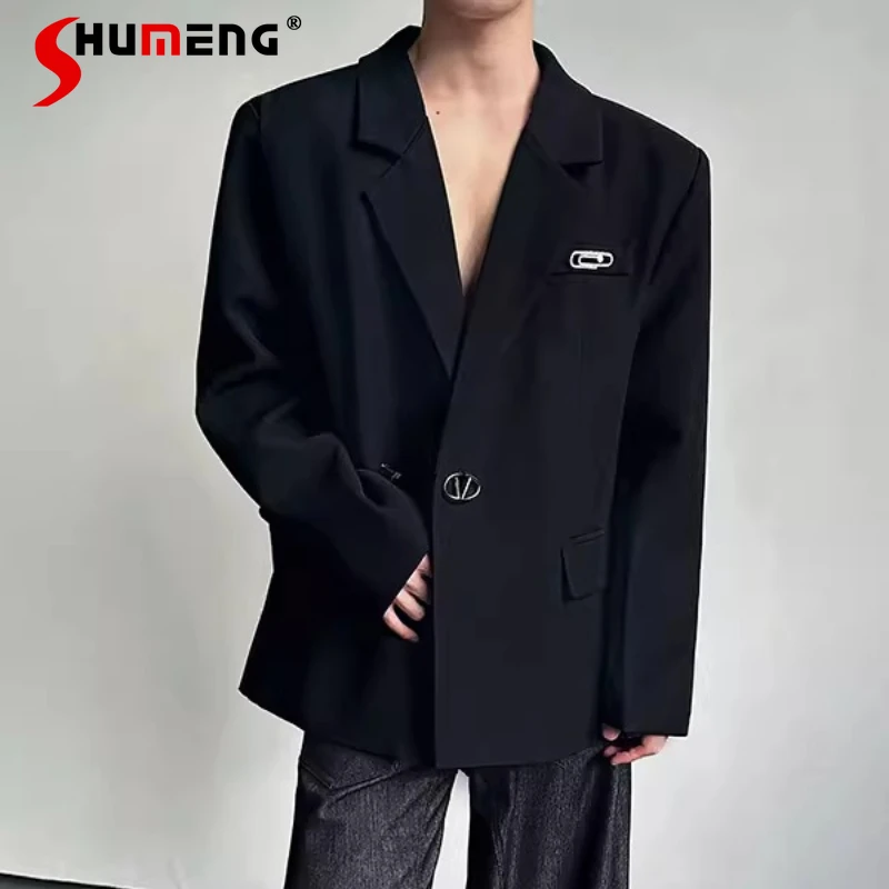 

Модные мужские пиджаки с металлическим декором, весна 2026, новинка, элитные, простые и шикарные, приталенные, стильные, комфортные, с длинными рукавами