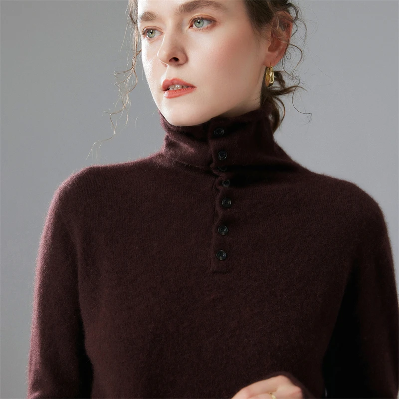 Women 100% Cashmere Sweater Turtleneck Long Sleeve Pullover Basic Simple Style Autumn Winter Goat Cashmere Knitwear  Tops