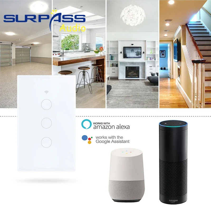 WiFi Smart Touch Switch US Standard 120 Type Waterproof Moistureproof Wall Touch Panel Work with Alexa Google Home 1/2/3/4 Gang