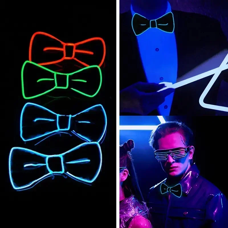 Glow in The Dark LED Bow Tie Luminous Flashing Suspenders for Crazy Wedding Party Time Christmas Decor Halloween Cosplay Costume