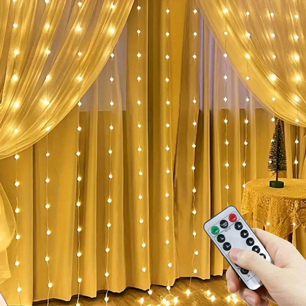 100-600LED Birthday Decoration LED 8 Mode Christmas Light USB Curtain String Light Wedding Fairy Light Navidad New Year 2026