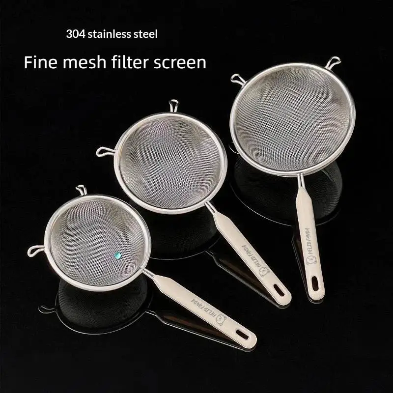 Durable 304 Stainless Steel Fine Mesh Filter Screen With Plastic Handle Fine Flour Sieve Oil Skimmer Spoon Kitchen Utensils